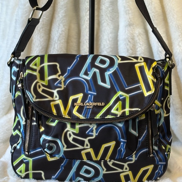 Karl Lagerfeld Handbags - Karl Lagerfeld Black with Neon Accents Crossbody Bag